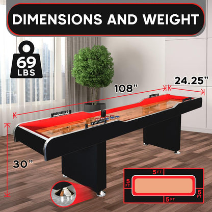Shuffleboard Table 9ft Smooth Poly Surface Fast Puck Action Platinum