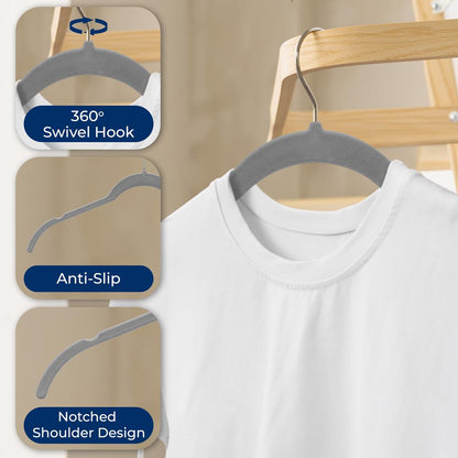 100-Pack Velvet Hangers, Non-Slip, Space-Saving, 360¬∞ Swivel, Gray