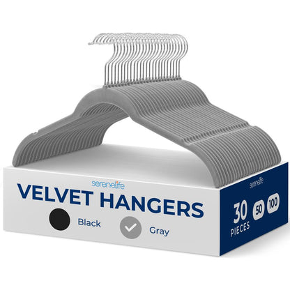 30-Piece Velvet Hangers, Non-Slip, Space-Saving, 360¬∞ Swivel Hook, Grey