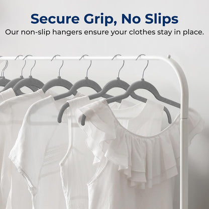 50-Pack Velvet Hangers, Space-Saving Non-Slip Design, Grey