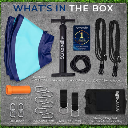 Inflatable Tire Swing 660lbs Capacity UV-Resistant 360¬∞ Swivel