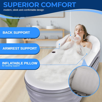 Inflatable Spa Bathtub with Bubble Massage Mat, Remote, Pillow, 66"x30"x26"