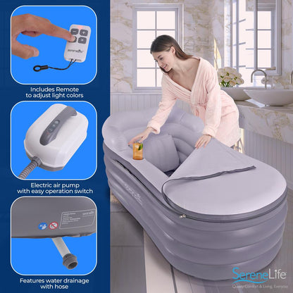 Inflatable Spa Bathtub with Bubble Massage Mat, Remote, Pillow, 66"x30"x26"
