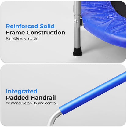 36" Foldable Toddler Trampoline, 220 lb Capacity, Padded Handrail, Deep Blue