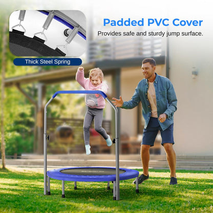 40" Foldable Trampoline, Burn Calories, Adjustable Handrail, Deep Blue