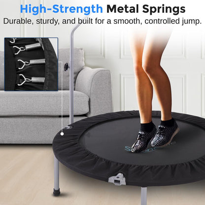 40" Foldable Mini Trampoline, Low-Impact Workout, Adjustable Handrail