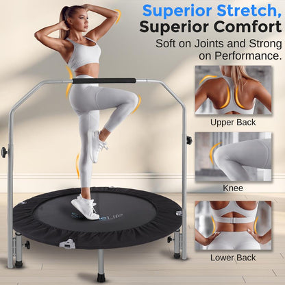 40" Foldable Mini Trampoline, Low-Impact Workout, Adjustable Handrail