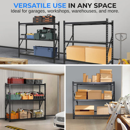 3-Tier Metal Garage Shelving, 2000 lbs Capacity, Adjustable Steel, Black