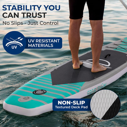 Inflatable Paddle Board - Stable Non-Slip Deck, 10'6", PVC, Teal