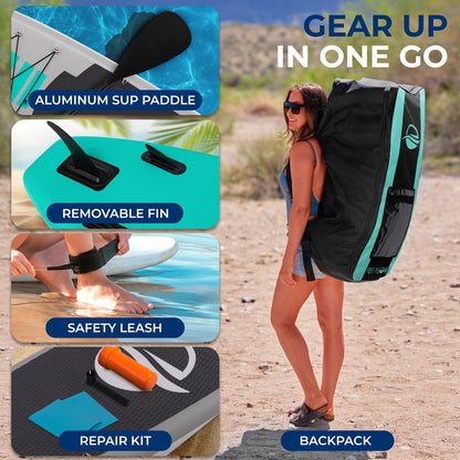 Inflatable Paddle Board - Stable Non-Slip Deck, 10'6", PVC, Teal