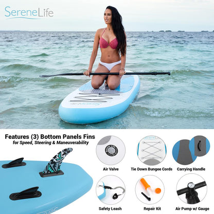 Inflatable Paddle Board - Stable Non-Slip Deck, PVC, 10' Blue