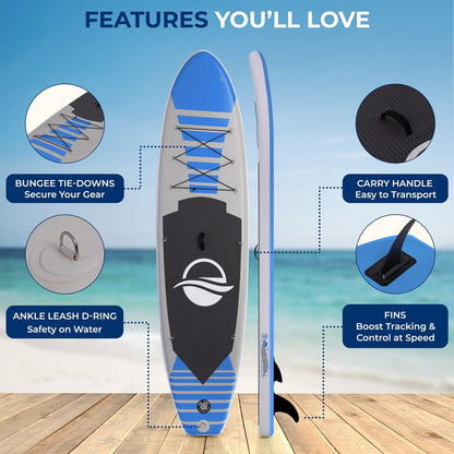 Inflatable Paddle Board - Stable Non-Slip Deck, 10'6", PVC, Blue