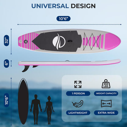 Inflatable Paddle Board - Stable Non-Slip Deck, 10'6", PVC, 350 lbs Capacity