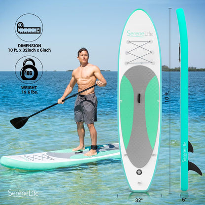 Inflatable Paddle Board - Stable Non-Slip Deck, PVC, 10' Teal