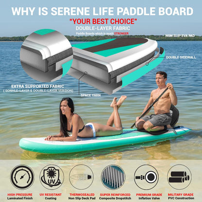 Inflatable Paddle Board - Stable Non-Slip Deck, PVC, 10' Teal