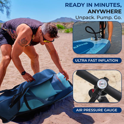 Inflatable Paddle Board - Stable Non-Slip Deck, 10'6", Portable, Blue