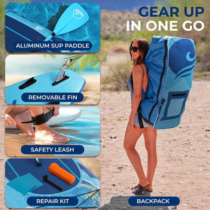 Inflatable Paddle Board - Stable Non-Slip Deck, 10'6", Portable, Blue
