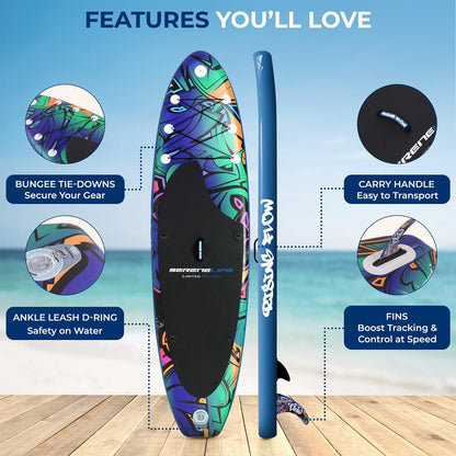 Inflatable Paddle Board - Stable Non-Slip Deck, 10'6", Blue
