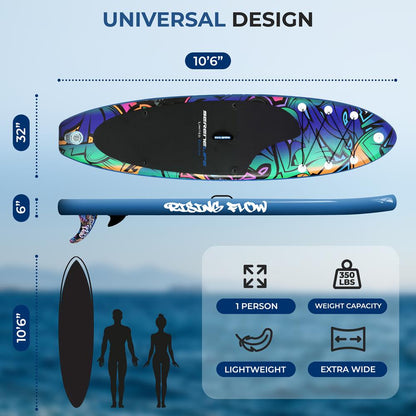 Inflatable Paddle Board - Stable Non-Slip Deck, 10'6", Blue