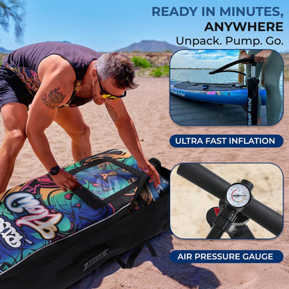 Inflatable Paddle Board - Stable Non-Slip Deck, 10'6", Blue