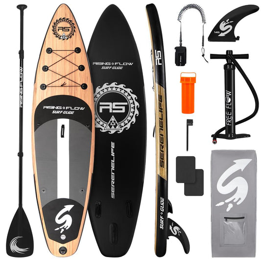 Inflatable Paddle Board - Stable Non-Slip Deck, 10'6", Wood Finish