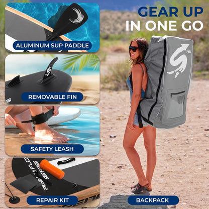 Inflatable Paddle Board - Stable Non-Slip Deck, 10'6", Wood Finish