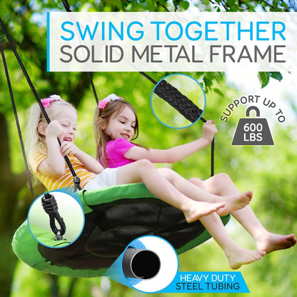 Saucer Swing 40" for Kids, Waterproof, Padded Frame, Green