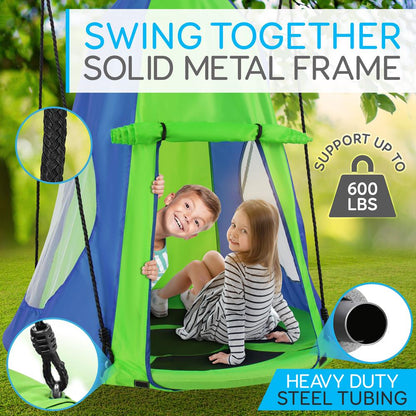 Kids Hanging Tent Swing, Outdoor Fun, Waterproof, Green