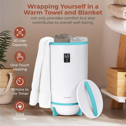 Towel & Blanket Warmer, Spa Luxury, Auto Shut Off, Fits 2 Large Towels, Blue