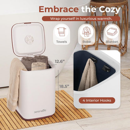 Towel Warmer Bucket 23L - Fits 2 Towels, Timer, Wood Color