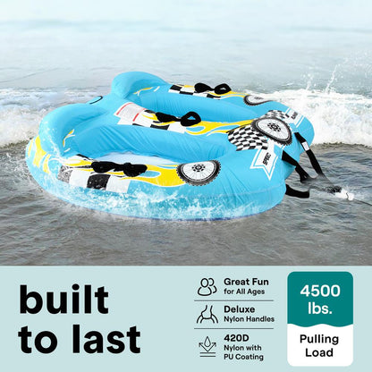 Inflatable Towable Tube for 2, Fast Inflation, Heavy-Duty PVC, Blue