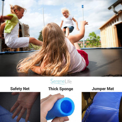 12FT Outdoor Trampoline - Safe Jumping, Reinforced Mat, Blue