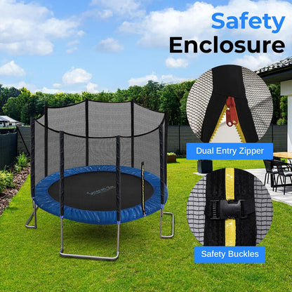 8FT Outdoor Trampoline, Safe Jumping, Reinforced Mat, Blue