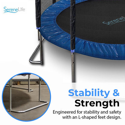 8FT Outdoor Trampoline, Safe Jumping, Reinforced Mat, Blue