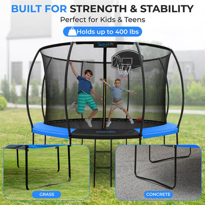 12FT Outdoor Trampoline for Kids - Safe Design, UV-Tested Mat, Blue