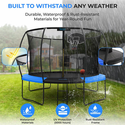 12FT Outdoor Trampoline for Kids - Safe Design, UV-Tested Mat, Blue