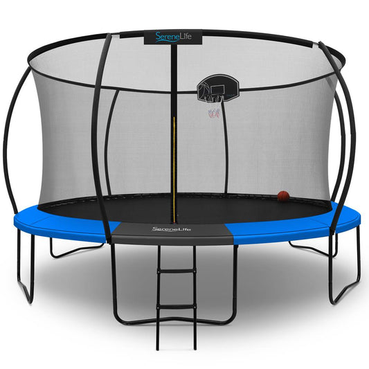14FT Outdoor Trampoline for Kids - Safe Design, Basketball Hoop, Blue