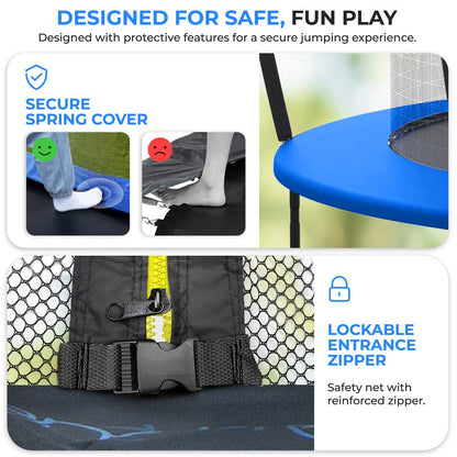 14FT Outdoor Trampoline for Kids - Safe Design, Basketball Hoop, Blue