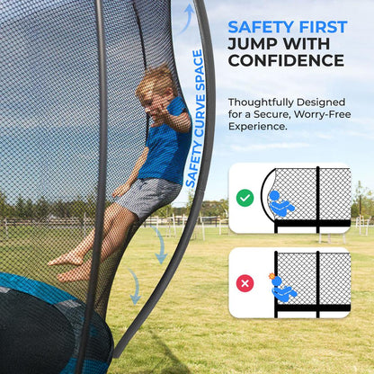14FT Outdoor Trampoline for Kids - Safe Design, UV-Tested Mat, Blue