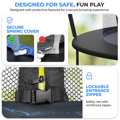 14FT Outdoor Trampoline for Kids - Safe Design, UV-Tested Mat, Blue