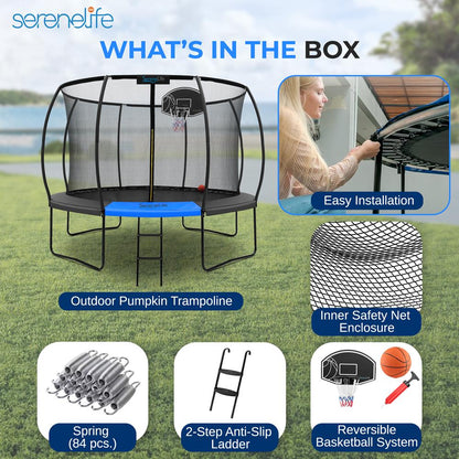 14FT Outdoor Trampoline for Kids - Safe Design, UV-Tested Mat, Blue