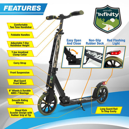 Kick Scooter for Teens & Adults, Smooth Ride, Alloy Deck, Camouflage