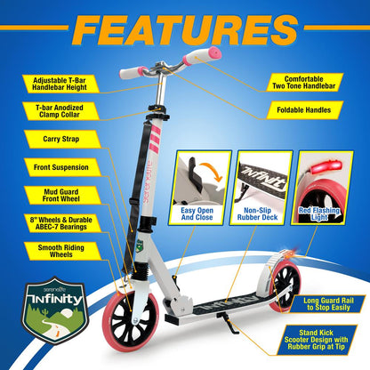 Kick Scooter for Teens & Adults, Adjustable Alloy Deck, Pink