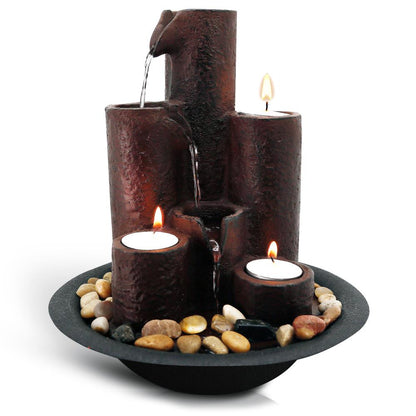 Desktop Waterfall Fountain - Relaxing Flow, 3-Tier Design, Includes Candles