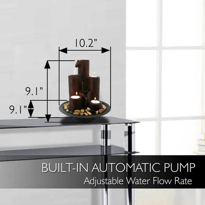 Desktop Waterfall Fountain - Relaxing Flow, 3-Tier Design, Includes Candles
