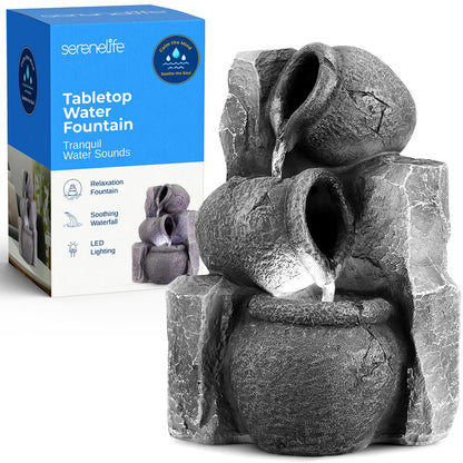 Tabletop Water Fountain - Relaxing Sound, Automatic Pump, 10.6" Tall