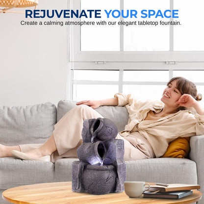 Tabletop Water Fountain - Relaxing Sound, Automatic Pump, 10.6" Tall