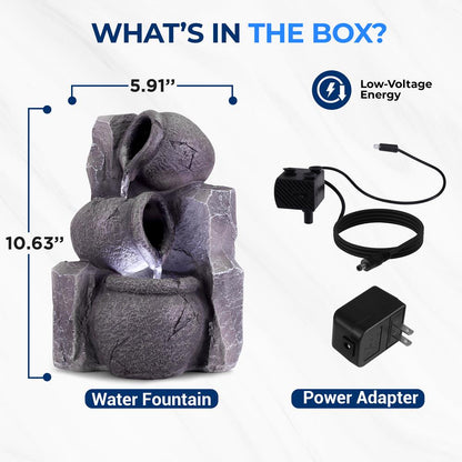 Tabletop Water Fountain - Relaxing Sound, Automatic Pump, 10.6" Tall