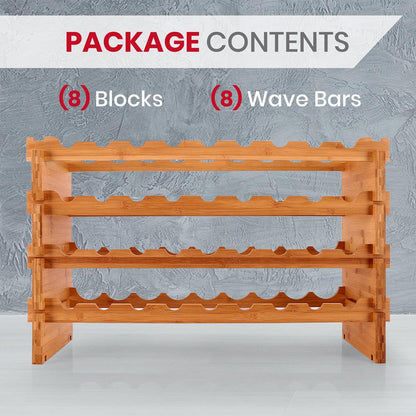 Casier à vin empilable capacité 36 bouteilles étagère d'exposition modulaire en bambou 