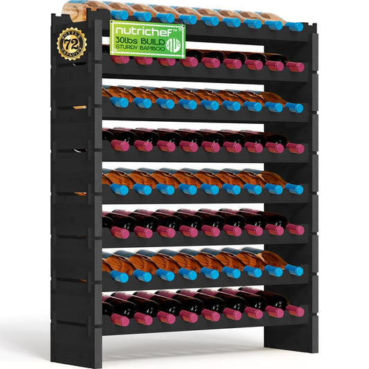 Bamboo Wine Rack 72-Bottle Capacity, Stackable 8-Tier, Easy Assembly